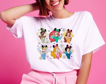 T-shirt med prinsessan Musse Pigg-öron, Disney-prinsesströja, magiskt slott, Rapunzel Ariel Belle Tiana Askungen, Disneyland-flickresetröja