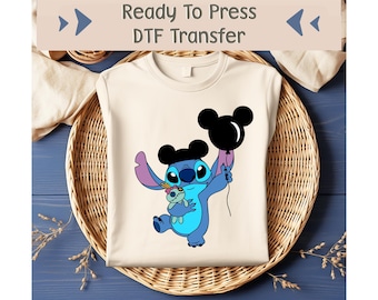 Disney Stitch DTF Transfer, Stitch Mickey Ears Image Transfer, Ohana Ready To Press, Stitch Heat Transfer, Disney DTF Transfer, Disney DTF