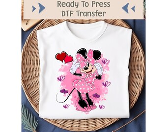 Watercolor Minnie DTF Transfer, Disney Minnie Mouse DTF, Disneyland Ready To Press, Pink Minnie Image Transfer, Disney Girl DTF Transfer,