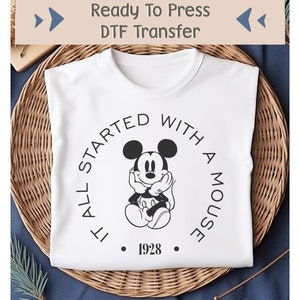 Disney Mickey Mouse DTF Transfer, Retro Mickey Mouse Ready Press, Classic Mickey Image Transfer, Disneyland Heat Transfer, Mickey Est 1928