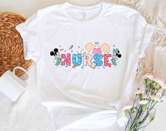 Disney Nurse Characters Shirt, Mickey Minnie Registered Nurse Shirt, Nursing School Student Gift, Nurse's Day 2024 Tee, Mickey Friends Nurse