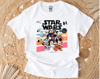 Mickey en zijn vrienden Star Wars-shirt, Disney Star Wars-shirt, Mickey Mouse Star Wars-shirt, R2-D2, Chewbacca, prinses Leia, Skywalker