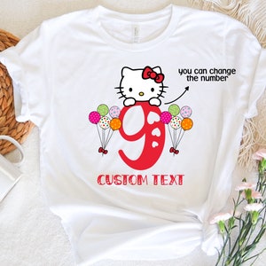 Personalized Hello Cat Birthday Shirt, Custom Hello Cat Shirt, Birthday Girl Party Shirt, Kitty Birthday Girl Shirt, Cute Kawaii Kitty Shirt