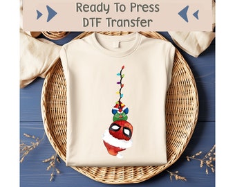 Spiderman Christmas DTF Transfer, Disney Christmas Lights Ready To Press, Spiderman Santa Direct To Film, Disneyland Christmas Heat Transfer