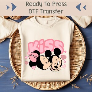 Disney Mickey Kiss Minnie DTF Transfer, Minnie Mouse Ready Press, Disney Couples Image Transfer, Disneyland Heat Transfer, Ready To Apply