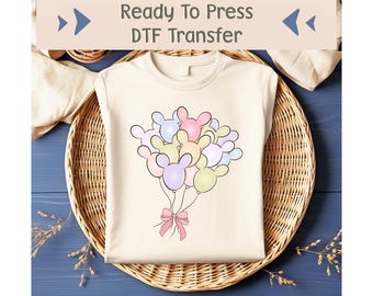 Disney Watercolor Coquette DTF Transfer, Mickey Ears Balloons Ready To Press, Colorful Disney Heat Transfer, Disneyland DTF Transfer