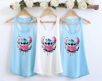 Camiseta sin mangas de Stitch de Disney, Camiseta sin mangas de Ohana de Stitch, Camiseta sin mangas de Disney para mujer, Viaje de verano para chicas de Disney, Camiseta sin mangas con espalda cruzada de Disneyland, Camiseta sin mangas de Disneyworld
