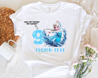 Custom Frozen Birthday Shirt, Princess Elsa Birthday T-Shirt, Frozen Personalized Tee, Frozen Family Party Shirt, Custom Disney Elsa Shirt