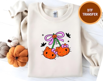 Transferência Hello Cat Halloween DTF, Coquete de Halloween, Halloween fofo DTF, Gatinho assustador DTF, Gatinho kawaii Halloween DTF, Gatinho abóbora DTF