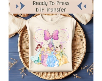 Disney Princess Characters DTF Transfer, Colorful Princess DTF, Disney Girls Shirt Ready To Press, Disney Matching Heat Transfer, Tiana DTF