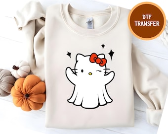 Transferência Hello Cat Halloween DTF, Ghost Kitty DTF, Cute Halloween DTF, Spooky Season DTF, Kawaii Kitty Halloween DTF, Girl's Halloween DTF