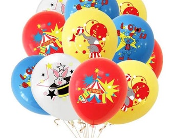 Carnival Circus Balloons,Carnival Party Decorations,Clown Balloons,Carnival Animal Theme Birthday Decor,Circus Party Balloons. 12 Balloons