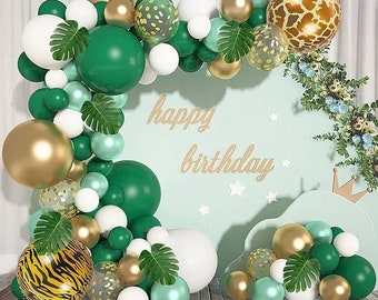 Jungle Safari Balloon Garland Kit, Green & Gold Zoo Animal Theme Birthday Party Decor, Baby Shower Decoration