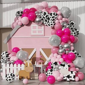 Cowgirl Balloon Garland Kit: Pink, Silver, Cow Print - Western Party