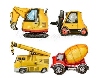 Construction Truck Foil Balloons, Birthday Banner, Tablecloth, Kids Party Decor