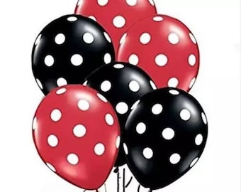 Black and Red Polka Dot Balloons, Minnie Inspired Party Balloons, Kids Birthday Decorations, Polka Dot Latex Balloons