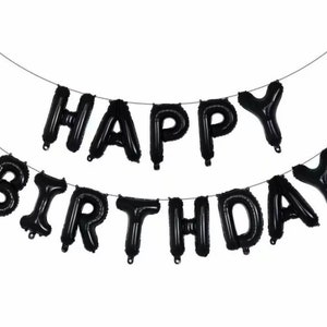 Black Happy Birthday Balloons Banner: 16-inch Mylar Party Decor