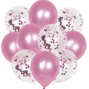 10 Pcs Pink Latex and Confetti Balloons, Pink Birthday Party Decorations, Pink Baby Shower Decor, Light Pink Party Supplies