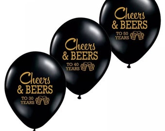 Cheers & Beers Black Birthday Balloons: 30th, 40th, 50th, 60th - 10 inch (10 pcs)