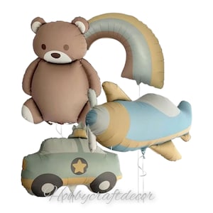 Boho Teddy Bear Balloons, Blue Airplane, Car Balloon, Neutral Rainbow Balloon, Boy Birthday Decorations, Baby Shower Decor