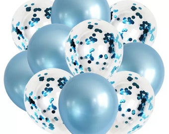 Light Blue Balloon Bouquet: Latex & Confetti, 10-Piece Set