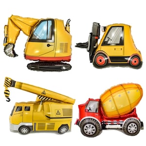 Construction Truck Foil Balloons, Birthday Banner, Tablecloth, Kids Party Decor