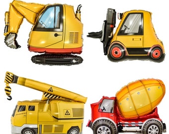 Construction Truck Foil Balloons, Birthday Banner, Tablecloth, Kids Party Decor