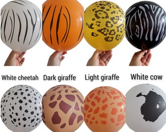 Jungle Safari Animal print Balloons,Cheetah-Tiger-Zebra-Giraffe Printed Balloons,Wild One Birthday,Baby shower Decor,Two Wild Zoo Party
