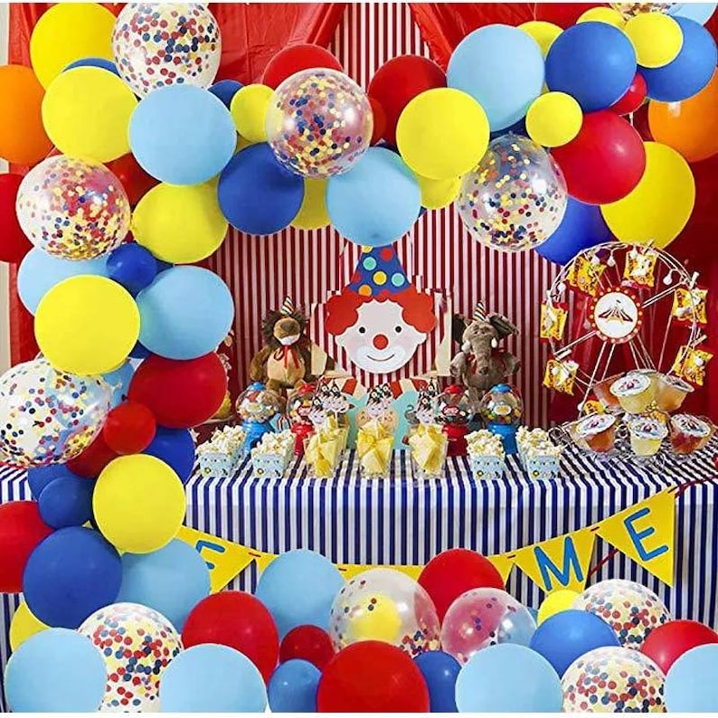 137 Pcs Carnival Circus Balloon Garland Arch Kit,Red Yellow And Blue Circus Party Decorations,Birthday Backdrop Garland,Baby Shower Decor image 3