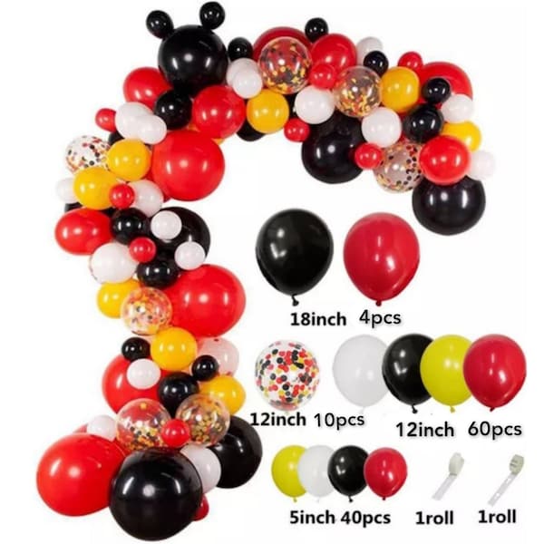 DIY Mickey Mouse Balloon Garland arch Kit,Birthday Party Decorations,Red Yellow and Black Mouse Backdrop Balloon Arch,Baby Shower Decor,8Ft