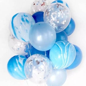 Blue Balloon Bouquet: Marble, Confetti, Baby Shower Decor