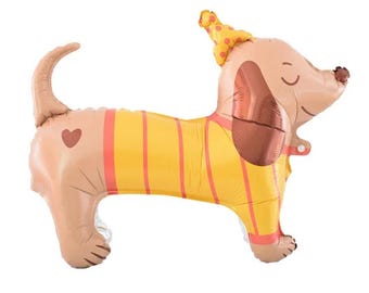 Cute Dachshund Dog Balloon,Puppy Birthday Decoration,Lets Pawty Kids Party Decor,Doggy Birthday Balloon,Dog with Party Hat Balloon