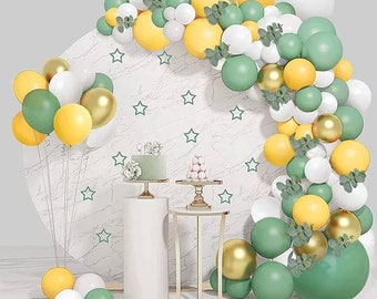 116 Pcs Eucalyptus Sage Green Gold & Yellow Balloon Garland Arch Kit For Weddings Baby Shower Bridal Showers,Forest Jungle Safari Birthday