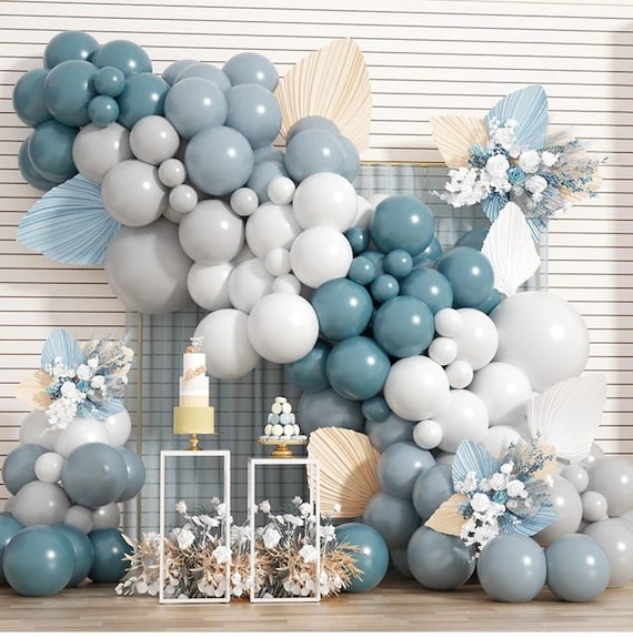 Retro Balloon Garland Arch,sea Blue Gray White Balloon Kit