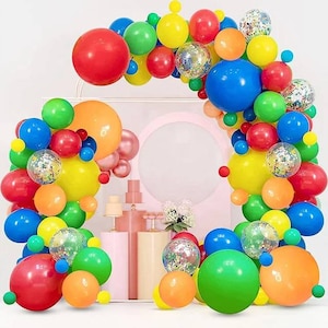 DIY Colorful Rainbow Balloon Garland Arch Kit,Carnival Circus Backdrop,Cocomelon,SuperMario,Friends,Sesame Street Birthday Shower Decor