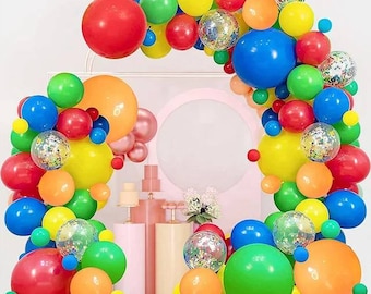 DIY Colorful Rainbow Balloon Garland Arch Kit,Carnival Circus Backdrop,Cocomelon,SuperMario,Friends,Sesame Street Birthday Shower Decor