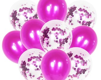 Hot Pink Balloons: Latex & Confetti, Party Decor (10 pcs)