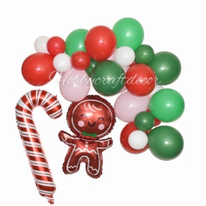 Christmas Balloon Garland Kit,Gingerbread Balloon Arch,Winter Holiday Decorations,Gingerbread Cookie Decorating Party,Candy Cane Balloon