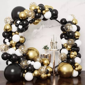 Gold Black & White Balloon Garland Arch,Birthday Decorations,Bridal Shower Decor, Bachelorette Party,Graduation Decor,Retirement party