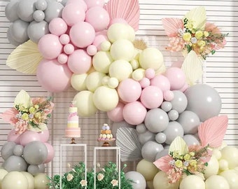 DIY Winnie the Pooh Balloon Garland Arch Kit,Pastel Pink Pastel Yellow and Retro Gray Balloons,Birthday decor,Baby Shower Decor,Pastel Party