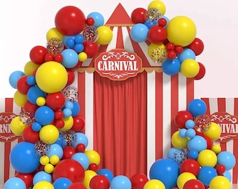 Carnival Circus Balloon Garland Arch Kit, Red, Yellow & Blue Birthday Decorations, Kids Party Decor