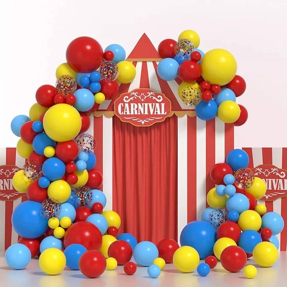Carnival Circus Balloon Garland Arch Kit, Red, Yellow & Blue Birthday Decorations, Kids Party Decor