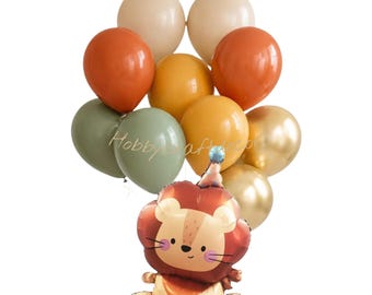 Safari Lion Balloon Bouquet, Jungle First Birthday Decor, Lion Foil Balloon, Retro Boho Party Decoration, Baby Shower Decor