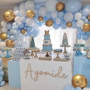 Blue White and Gold Balloon Garland Arch Kit,Prince Baby Shower Decorations,Boy First Birthday Decor,Party Backdrop Balloon Garland
