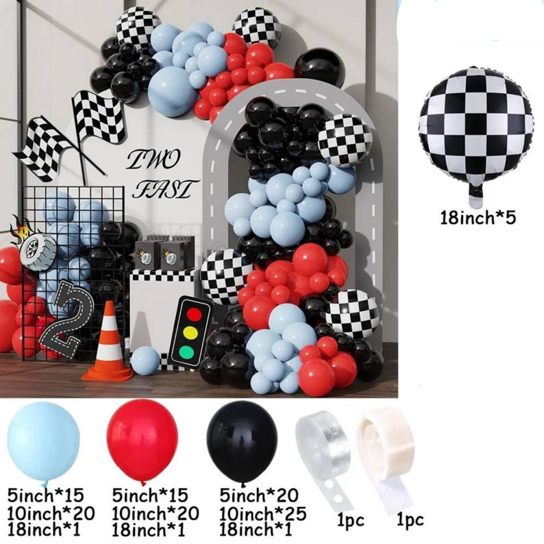 Race Car Balloon Garland Arch Kitcheckered Flag Balloons Etsy