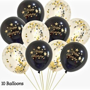 Black & Gold Birthday Balloons: Confetti Party Decor, 10 pcs