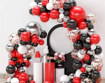 Red Black Silver & White Balloon Garland Arch Kit,Birthday Decorations,Wedding Decor,Bridal Shower,Bachelorette,Graduation Party,Engagement
