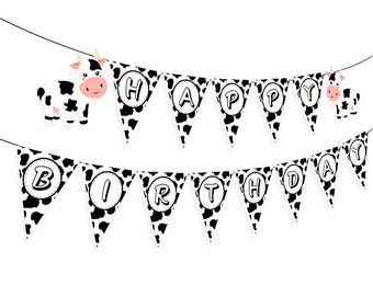 Cow Happy Birthday Banner,Farm Barnyard Birthday Decorations,Farm Birthday Party Decor,Moo Iam Two, Holy Cow I Am One,Cow Girl Birthday