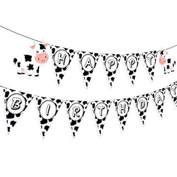 Cow Happy Birthday Banner,Farm Barnyard Birthday Decorations,Farm Birthday Party Decor,Moo Iam Two, Holy Cow I Am One,Cow Girl Birthday