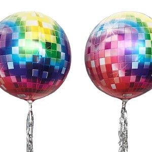 Rainbow Disco Ball Balloon 3D Foil Party Decoration, Colorful Retro Dance Theme Festival Birthday Decor Wedding Anniversary Bachelorett